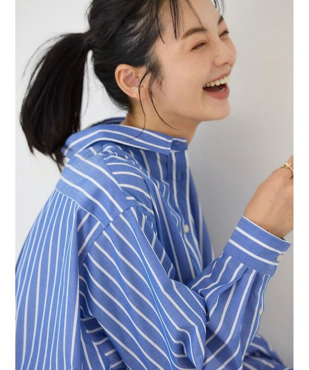 AMERICAN HOLIC イージーケアブロードシャツ Stripe Sax