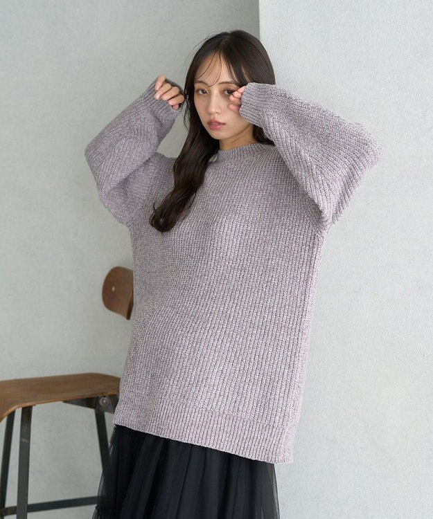 earth music&ecology シャイニーベロアチュニック Gray Beige