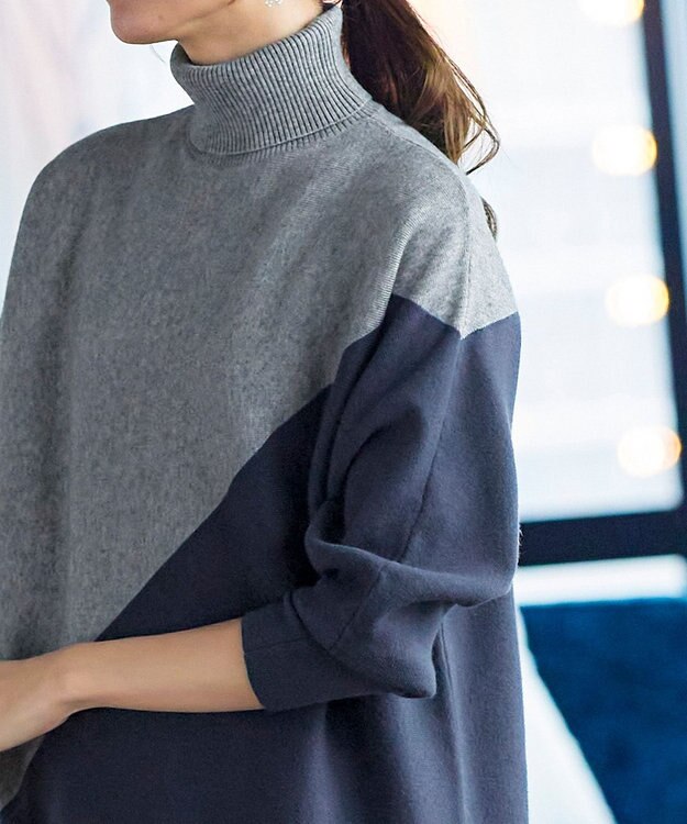 Tiaclasse 【洗える】配色ドルマンニットチュニック グレー