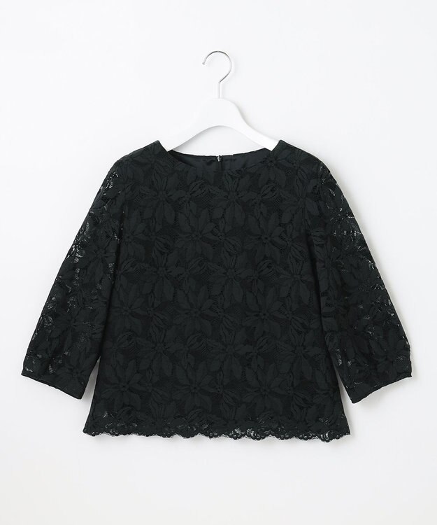 自由区 【洗える】フラワーコードレース ペプラムブラウス ブラック系