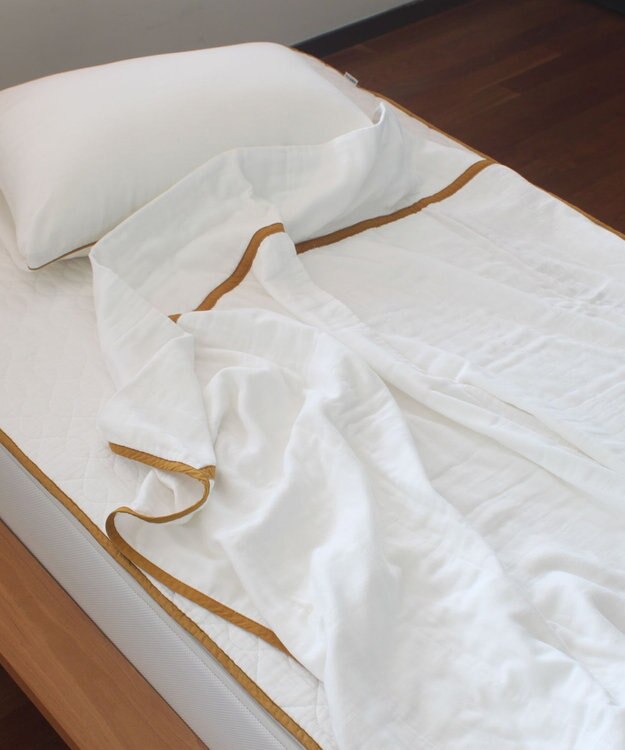 京和晒綿紗 ガーゼケット　白5重合わせ マスタードバイアス