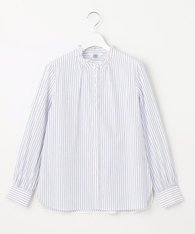 J.PRESS LADIES 【洗える】 BEZ VEGA フリル ストライプ ブラウス ネイビー系1