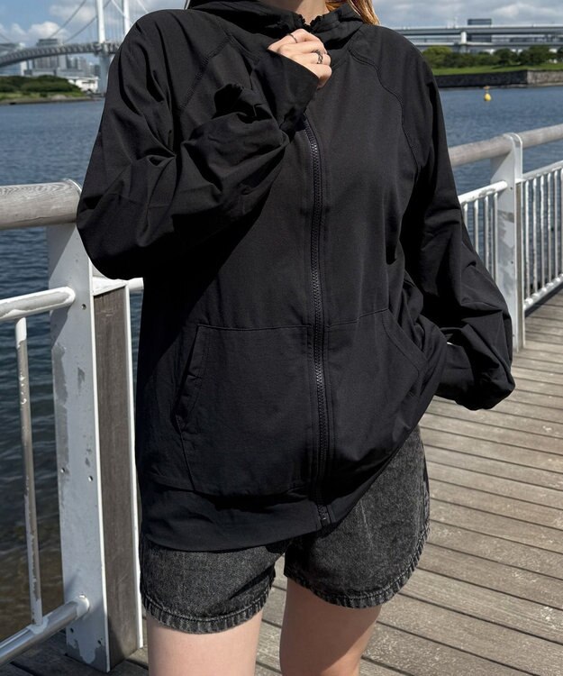 WEGO 【UVカット/吸水速乾】ラッシュガードパーカー ブラック