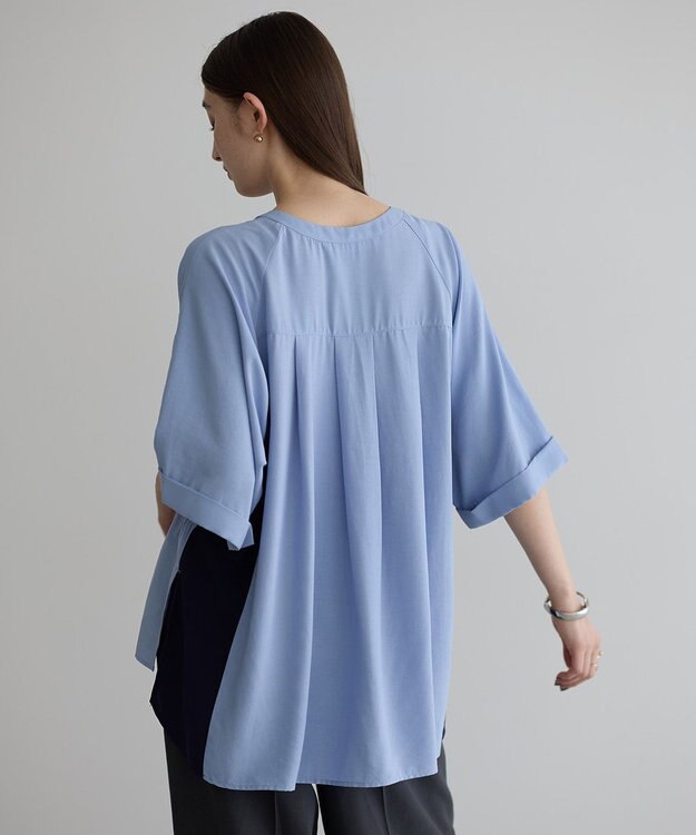 YECCA VECCA ギャザーデザイン配色シャツ Sax