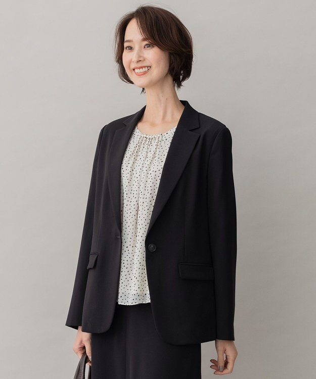 自由区 【XSサイズ～/洗える】ダブルフェイススーティング テーラードジャケット ミッドナイト