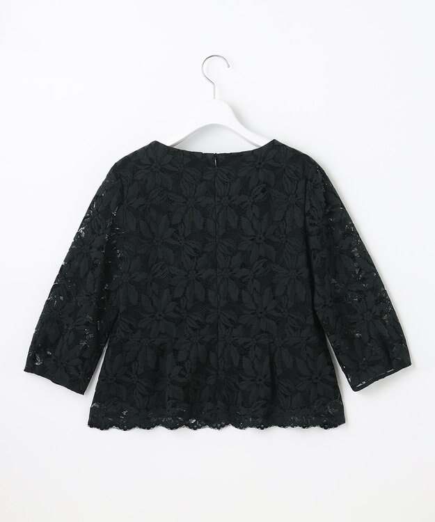 自由区 【洗える】フラワーコードレース ペプラムブラウス ブラック系