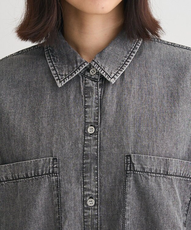 Green Parks 半袖シアーデニムシャツ Black