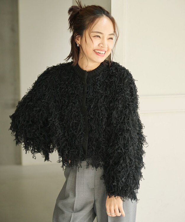 #Newans リボンヤーンニットカーディガン ブラック