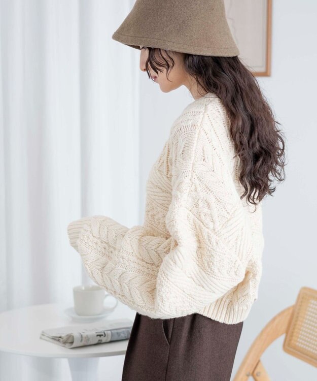 WEGO ケーブルショートニット ホワイトアイボリー