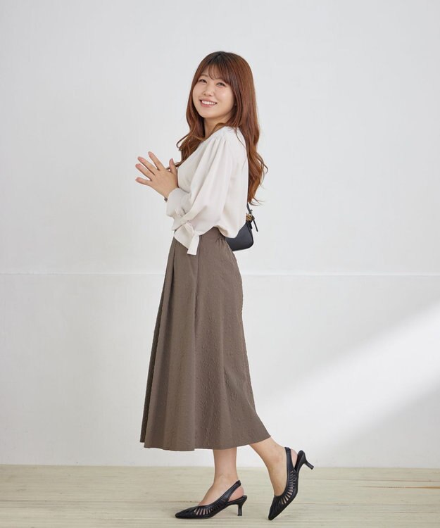 Tiaclasse L 【洗える】リボンフレアスリーブブラウス アイボリー