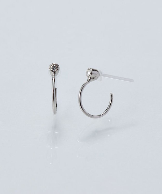 Phoebe 【金属アレルギー対応】ポイントビジューフープピアス/ニッケルフリー シルバー シルバー