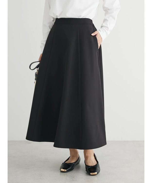 Green Parks 〈選べるきれシル〉フレアロング丈スカート Black
