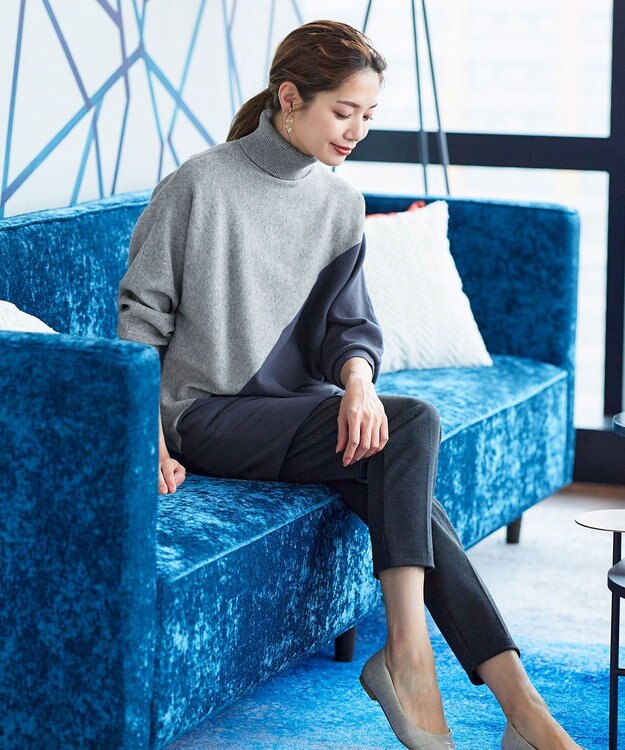 Tiaclasse L 【洗える】配色ドルマンニットチュニック グレー