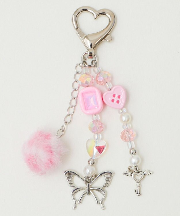 WEGO レオパードぽんぽんビーズキーホルダー ライトピンク