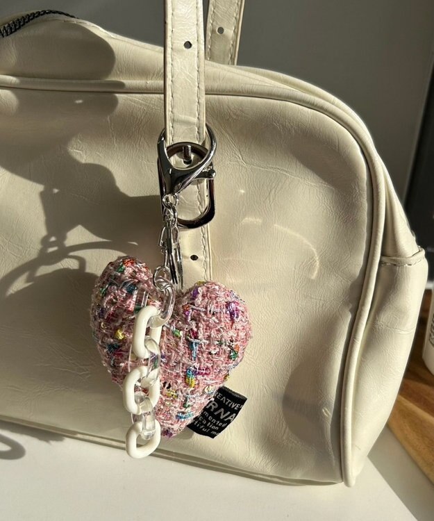 WEGO ツイードビッグハートキーホルダー ピンク