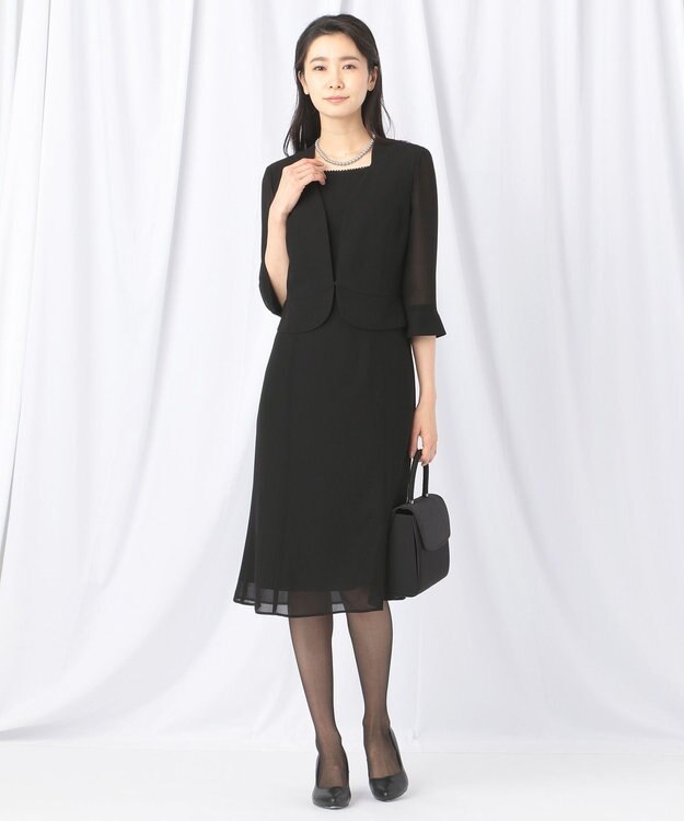 自由区 FORMAL 【洗える/着心地楽々】セオプラスエス ウォッシャブル ワンピース ブラック系