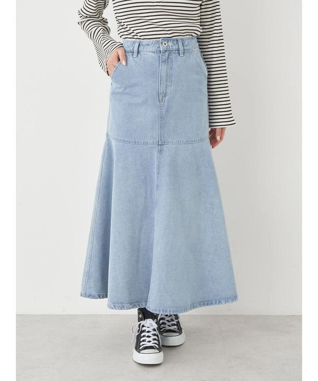 earth music&ecology ペプラムマーメイドデニムスカート Light Indigo