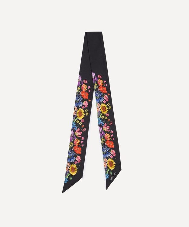 LIBERTY. フローラル・ミューズ 8x160スキニー シルク スカーフ ブラック
