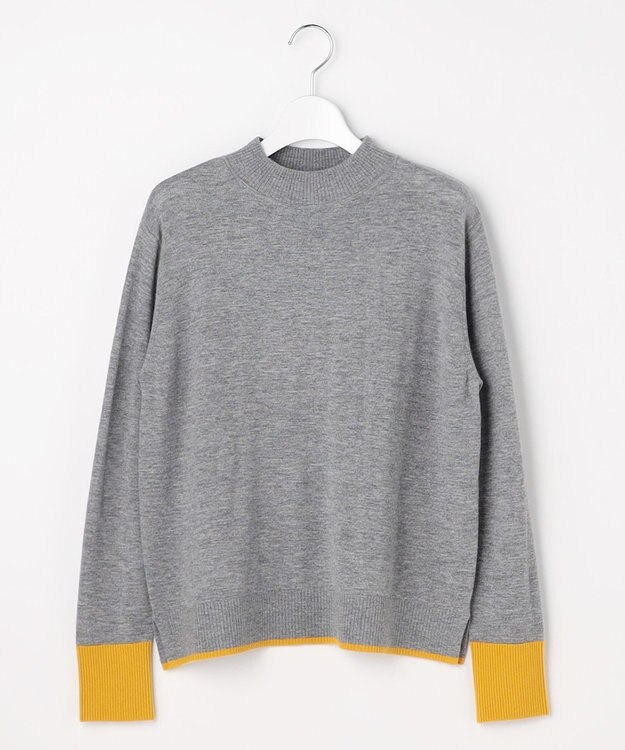 J.PRESS LADIES L SOFT TOUCH WOOL ブロッキング ニット グレー×イエロー系