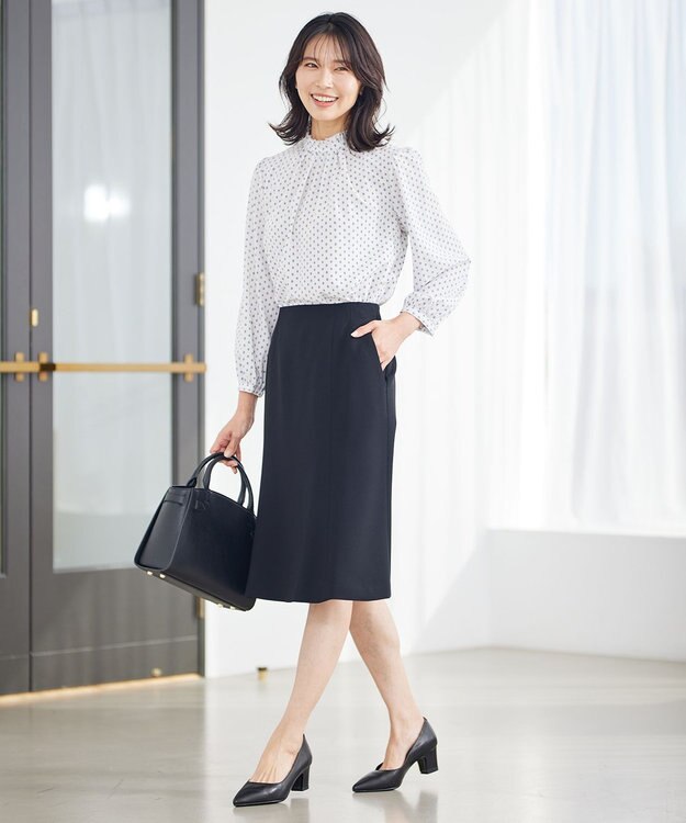 23区 L 【洗える】ジオメトリックパターン フリル ブラウス アイボリー系