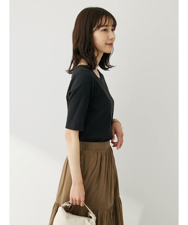 Green Parks 前後２ｗａｙリブ５分袖プルオーバー Black