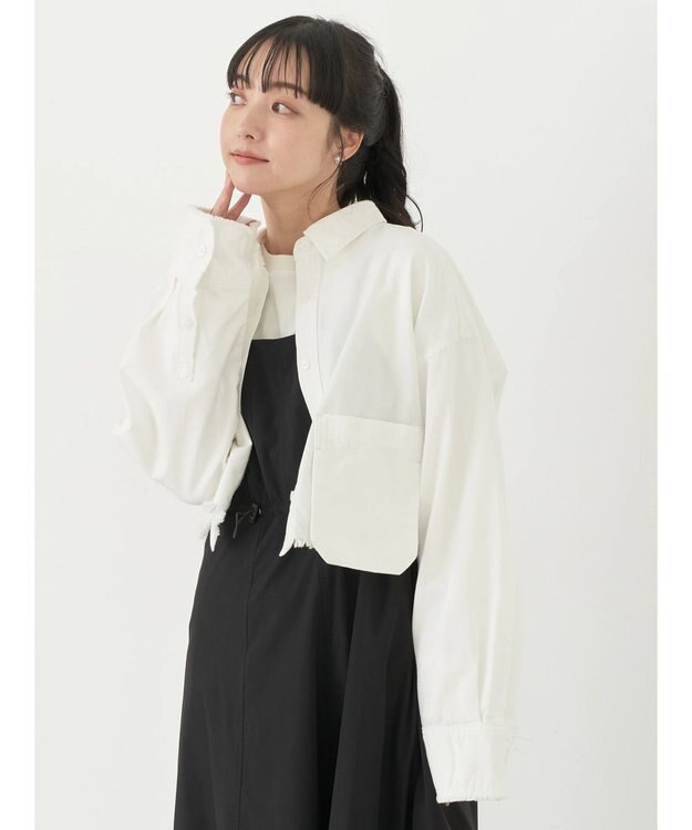 earth music&ecology クロップドポケットポイントシャツ Off White