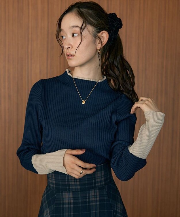 earth music&ecology ハイネックリブニットプルオーバー Navy