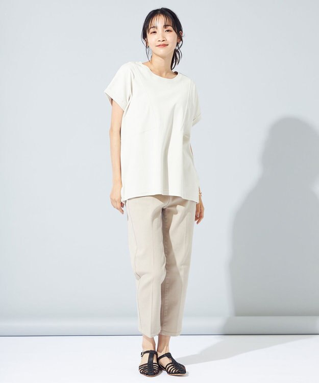 SHARE PARK LADIES センタープレスストレートデニム グレージュ