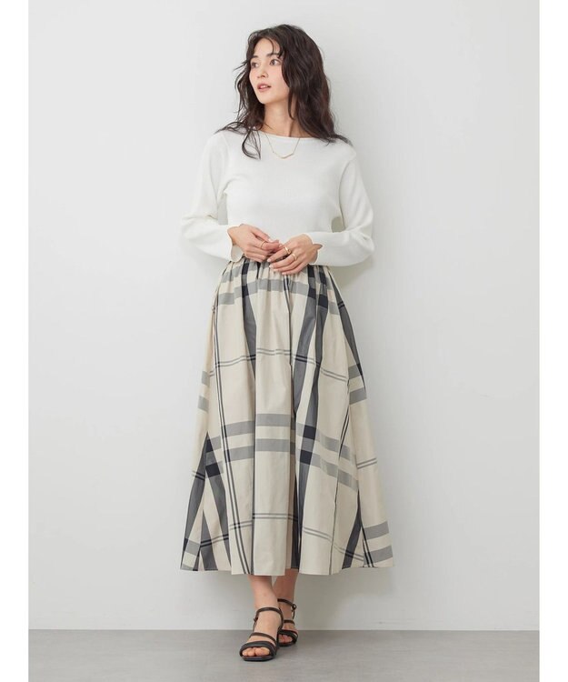 AMERICAN HOLIC チェックメモリーフレアスカート Check Ivory