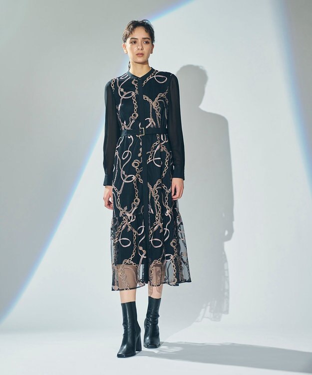 GRACE CONTINENTAL チェーン刺繍ワンピース ブラック