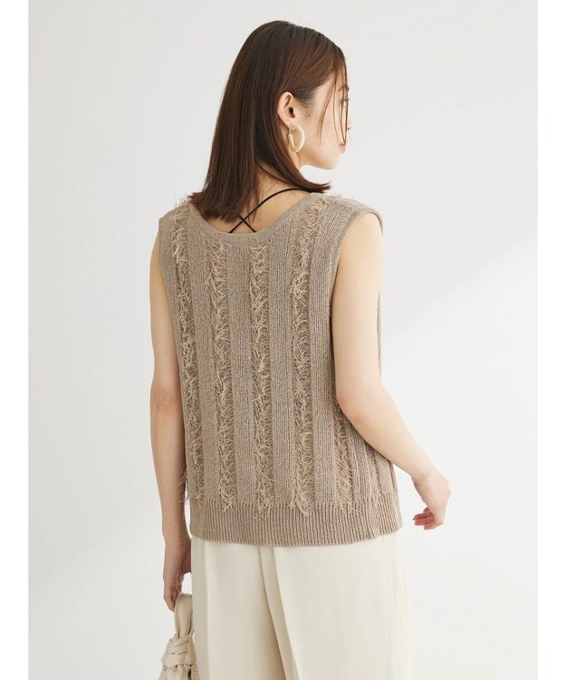 Green Parks フリンジニットベスト Gray Beige