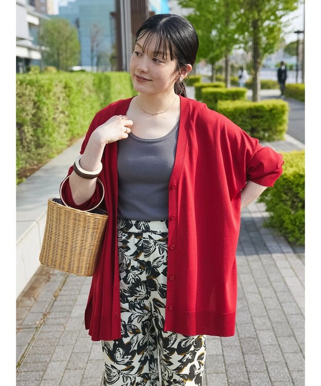 CRAFT STANDARD BOUTIQUE UVカット/接触冷感/マシンウォッシャブル/Vネックビッグニットカーディガン Red