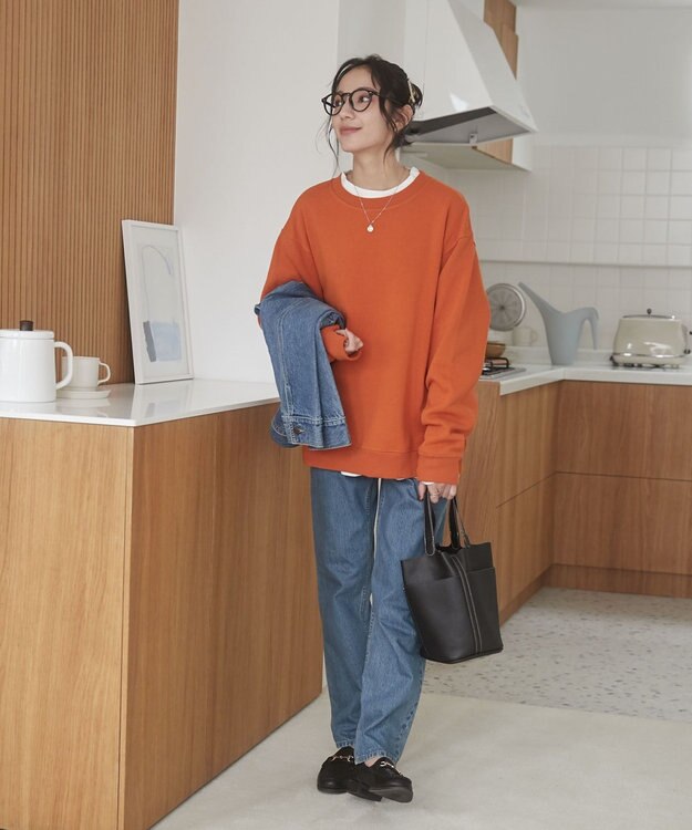 WEGO 【ユニセックス着用ITEM/裏起毛】リラックスフィットスウェットプルオーバー ダークオレンジ