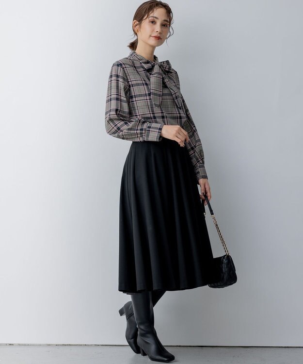 組曲 シアーツイルチェック ハイネックブラウス ベージュ系3