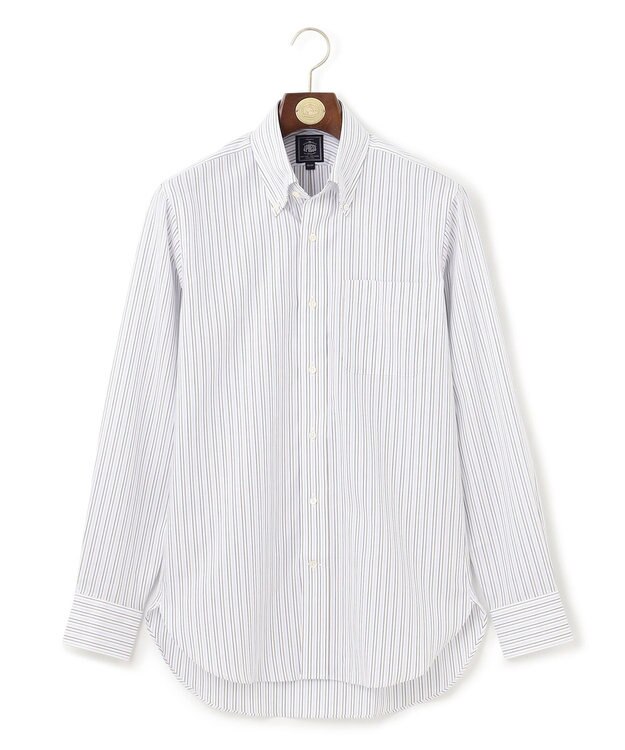 J.PRESS MEN 【PREMIUM PLEATS / 形態安定】ピンオックスカラードストライプシャツ / B.D. ブラウン系1