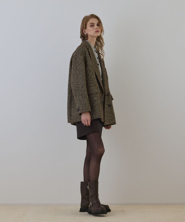 GRACE CONTINENTAL カルゼツイードダブルジャケット ブラウン