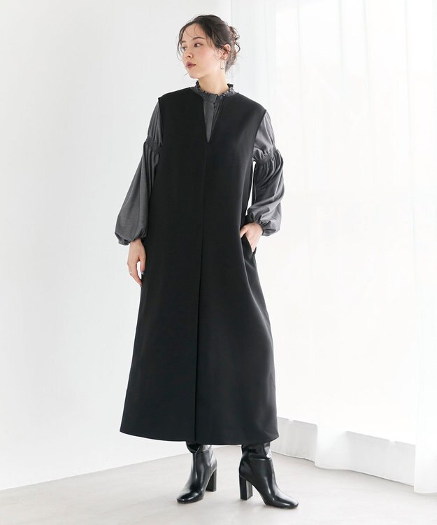 #Newans 【洗濯機可】キーネックジャンパースカート ブラック