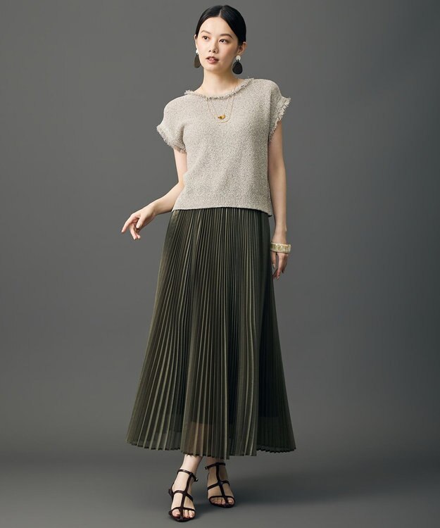 自由区 シャイニーオーガンジープリーツ スカート カーキ
