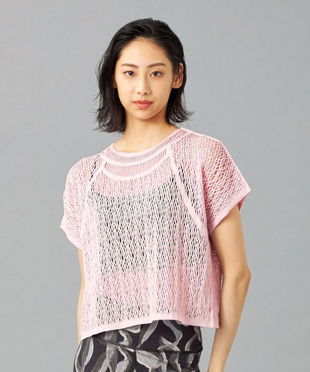 Chacott 【ノーソーイングニット】ランダムメッシュニットTシャツ グレイッシュローズ