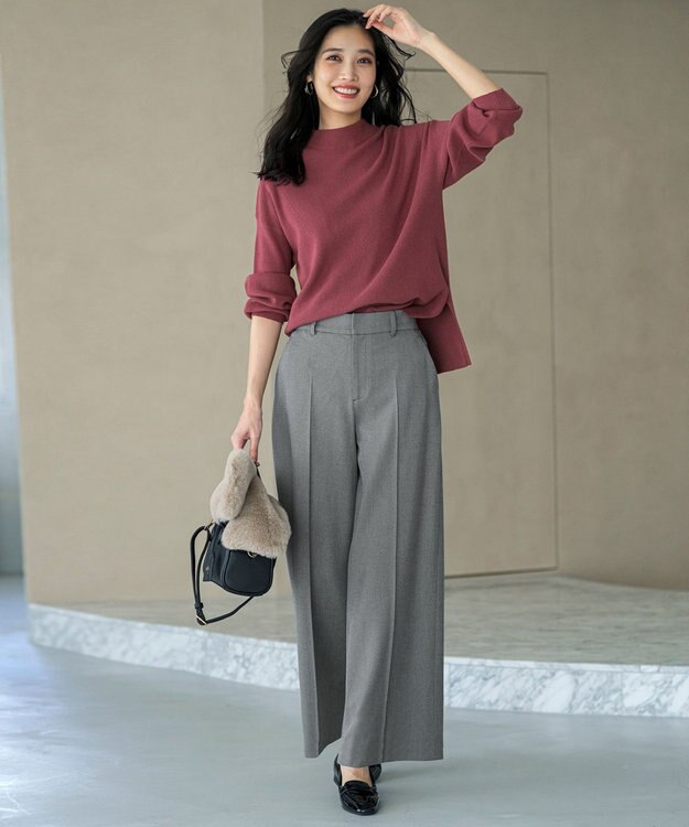 ANY SIS ビューティサーモ2WAYストレッチ ワイドパンツ グレーシャンブレー