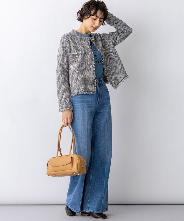 23区 S 【見上愛さん着用/新色追加/GLOW掲載】ツイード ニット ジャケット ライトグレーミックス