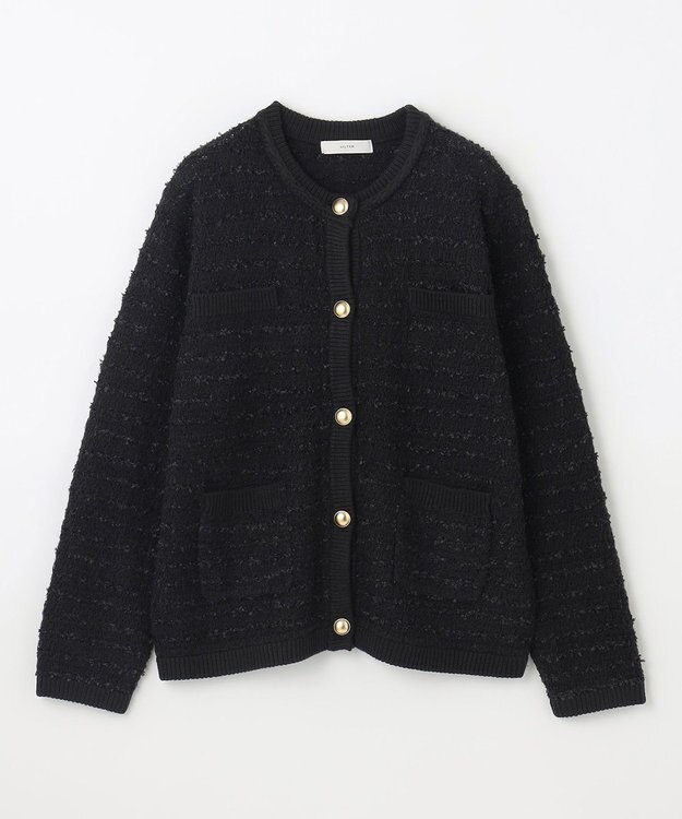 ANY L 【洗濯機可】ツイードニットジャケット ブラック×ブラック