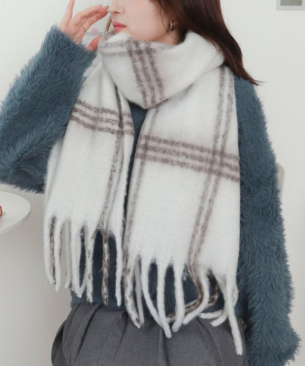 WEGO 【マフラー/ユニセックス着用】ワイドフリンジストール 柄1