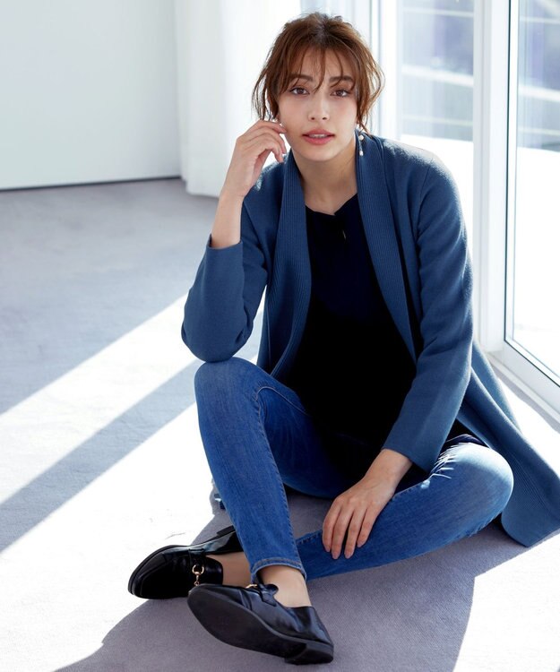 Tiaclasse 【新色追加・洗える】ミラノリブミドル丈カーディガン ダークブルー