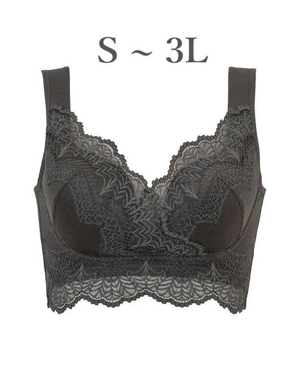 BRADELIS New York 【BRADELIS Me / ノンワイヤー・バストアップ】レーシィオールインワンブラ 日中も就寝時も快適に補正するブラ カーキグレー