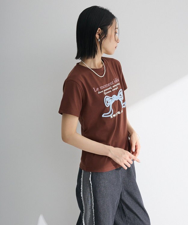 Green Parks ・ｓｗｉｎｇ　ｂｙ　リボンモチーフコード刺繍ＴＥＥ Brown