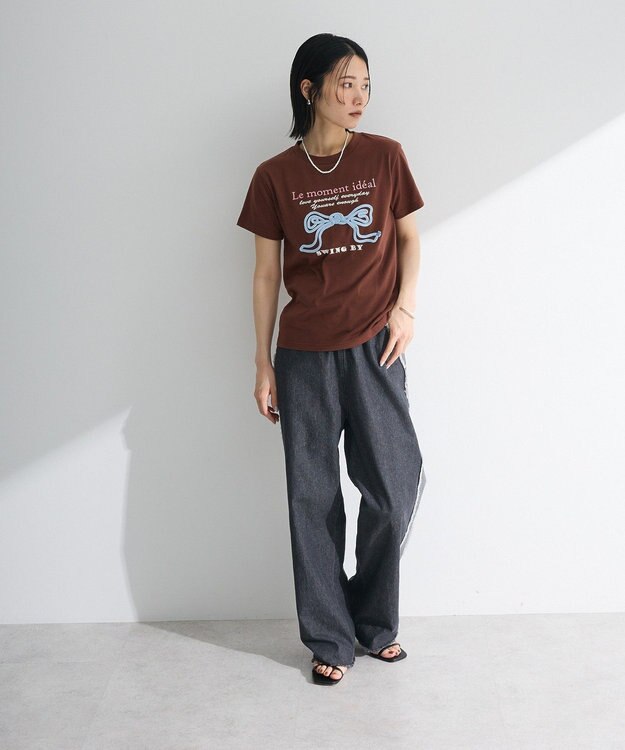 Green Parks ・ｓｗｉｎｇ　ｂｙ　リボンモチーフコード刺繍ＴＥＥ Brown