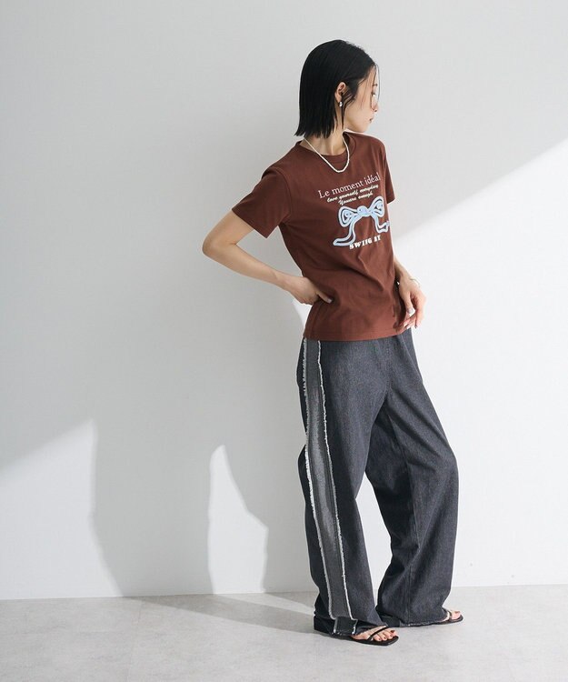 Green Parks ・ｓｗｉｎｇ　ｂｙ　リボンモチーフコード刺繍ＴＥＥ Brown