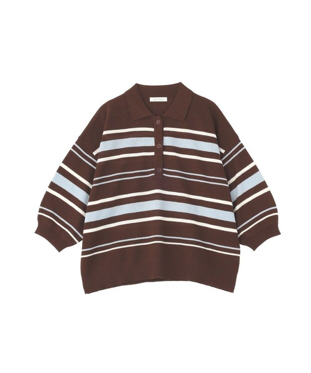 Green Parks 衿付き７分袖ニットプルオーバー Brown