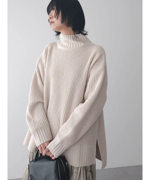 Green Parks ｍｏｋｏモール畦ニット前後差プルオーバー Off White